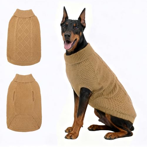 Mihachi Rollkragenpullover für Hunde, Wintermantel, klassische Zopfstrickkleidung mit Loch für die Leine für kaltes Wetter, ideales Geschenk für Haustiere im Neujahr, Beige, Größe 3XL Mihachi Rollkragenpullover für Hunde, Wintermantel, klassische Zopfstrickkleidung mit Loch für die Leine für kaltes Wetter, ideales Geschenk für Haustiere im Neujahr, Beige, Größe 3XL von Mihachi