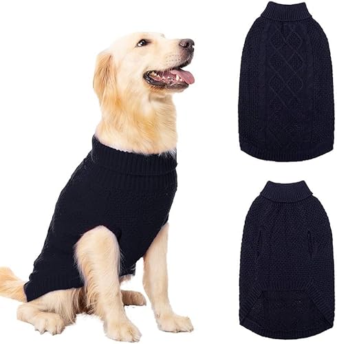 Mihachi Rollkragenpullover für Hunde, Wintermantel, klassische Zopfstrickkleidung mit Loch für die Leine für kaltes Wetter, ideales Geschenk für Haustiere im Neujahr, Marineblau, Größe M Mihachi Rollkragenpullover für Hunde, Wintermantel, klassische Zopfstrickkleidung mit Loch für die Leine für kaltes Wetter, ideales Geschenk für Haustiere im Neujahr, Marineblau, Größe M von Mihachi