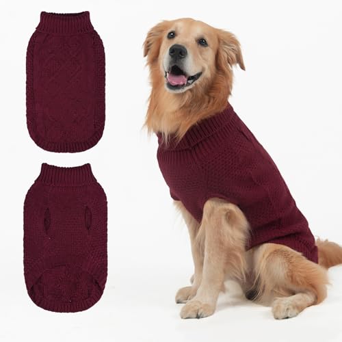 Mihachi Rollkragenpullover für Hunde, Wintermantel, klassische Zopfstrickkleidung mit Loch für die Leine für kaltes Wetter, ideales Geschenk für Haustiere im Neujahr, Weinrot, Größe M Mihachi Rollkragenpullover für Hunde, Wintermantel, klassische Zopfstrickkleidung mit Loch für die Leine für kaltes Wetter, ideales Geschenk für Haustiere im Neujahr, Weinrot, Größe M von Mihachi