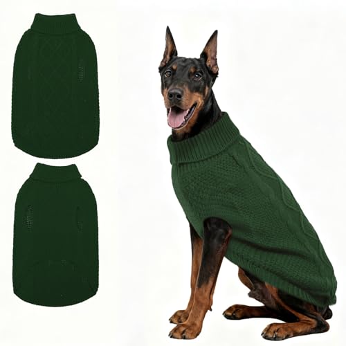 Mihachi Rollkragenpullover für Hunde, Wintermantel, klassische Zopfstrickkleidung mit Loch für die Leine für kaltes Wetter, ideales Geschenk für Haustiere zu Neujahr, Armeegrün, Größe 3XL Mihachi Rollkragenpullover für Hunde, Wintermantel, klassische Zopfstrickkleidung mit Loch für die Leine für kaltes Wetter, ideales Geschenk für Haustiere zu Neujahr, Armeegrün, Größe 3XL von Mihachi