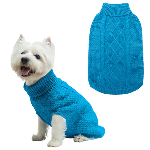 Mihachi Rollkragenpullover für Hunde – Wintermantel, Klassische Zopfstrickkleidung mit Loch für die Leine für kaltes Wetter, Haustiere im Neujahr, Seeblau Mihachi Rollkragenpullover für Hunde – Wintermantel, Klassische Zopfstrickkleidung mit Loch für die Leine für kaltes Wetter, Haustiere im Neujahr, Seeblau von Mihachi