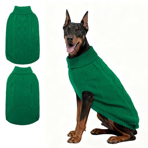 Mihachi Rollkragenpullover für Hunde – Wintermantel, klassische Zopfstrickkleidung mit Loch für die Leine für kaltes Wetter, ideales Geschenk für Haustiere, Neujahrsgrün, Größe XXL von Mihachi