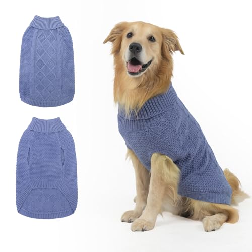 Mihachi Rollkragenpullover für Hunde – Wintermantel, klassische Zopfstrickkleidung mit Loch für die Leine für kaltes Wetter, ideales Geschenk für Haustiere im Neujahr, graublau, Größe M Mihachi Rollkragenpullover für Hunde – Wintermantel, klassische Zopfstrickkleidung mit Loch für die Leine für kaltes Wetter, ideales Geschenk für Haustiere im Neujahr, graublau, Größe M von Mihachi