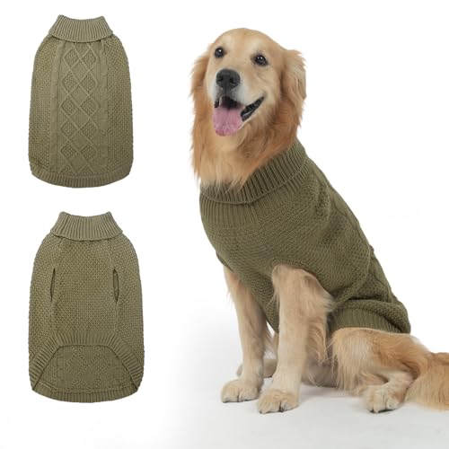 Mihachi Rollkragenpullover für Hunde – Wintermantel, klassische Zopfstrickkleidung mit Loch für die Leine für kaltes Wetter, ideales Geschenk für Haustiere zu Neujahr, Armeegrün, New ML Mihachi Rollkragenpullover für Hunde – Wintermantel, klassische Zopfstrickkleidung mit Loch für die Leine für kaltes Wetter, ideales Geschenk für Haustiere zu Neujahr, Armeegrün, New ML von Mihachi
