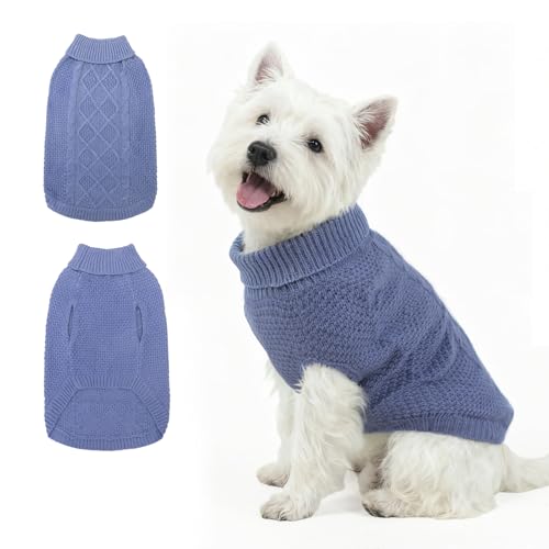 Mihachi Rollkragenpullover für Hunde – Wintermantel, klassische Zopfstrickkleidung mit Loch für die Leine für kaltes Wetter, ideales Geschenk für Haustiere zu Neujahr, graublau, Größe XS Mihachi Rollkragenpullover für Hunde – Wintermantel, klassische Zopfstrickkleidung mit Loch für die Leine für kaltes Wetter, ideales Geschenk für Haustiere zu Neujahr, graublau, Größe XS von Mihachi