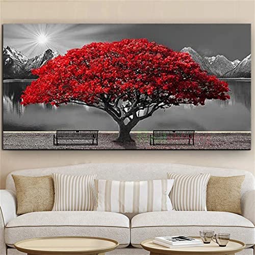 Diamond Painting, 5D Diamond Painting Roter großer Baum Set, Diamant Painting Bilder für Erwachsene & Kinder , Diamant malerei Kits Malen nach Zahlen Wohnzimmer Deko für Home Wall 40x120cm von Mihaoe