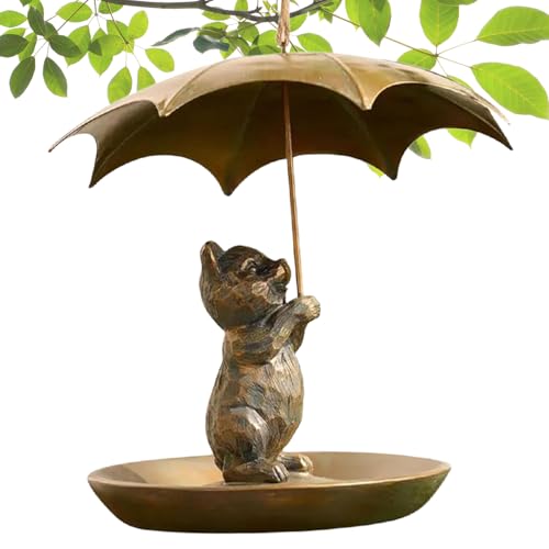 Mihauuke Eichhörnchen Mit Regenschirm Vogelfutterstelle - Metall-Futterautomat Für Den Außenbereich Mit Regenschirm - Futterstation Für Kolibris Deko Für Garten Und Balkon von Mihauuke