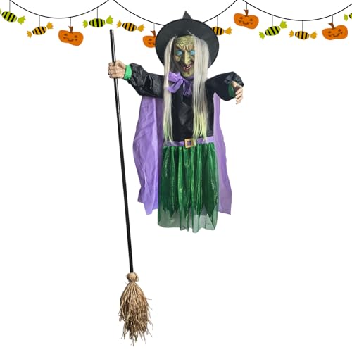 Mihauuke Fliegende Hexe Halloween Dekoration Für Draußen | Schwebende Hexenfigur Mit Als Halloween Deko,Grusel Deko Für Innen Außen Haus Garten Terrasse Mihauuke Fliegende Hexe Halloween Dekoration Für Draußen | Schwebende Hexenfigur Mit Als Halloween Deko,Grusel Deko Für Innen Außen Haus Garten Terrasse von Mihauuke