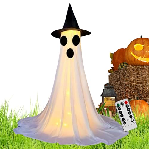 Mihauuke Halloween Geisterdekoration Für Draußen,Beleuchtete Spukfigur Halloween Dekoration Außen - Große Horrordekoration Für Rasen Friedhof Gruselhaus von Mihauuke