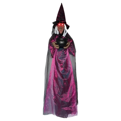 Mihauuke Halloween Hexen Deko - Schreckerregende Halloween Deko Garten Fliegende Hexe - 180 cm Figur Mit Hexenkessel Für Gruselhaus, Garten, Rasen, Decke, Zuhause, Party Und von Mihauuke