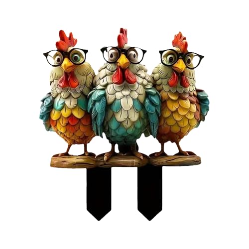 Mihauuke Hühner Staketenzaun - Flache Acryl Hahn Figur Für Garten - Dekorativer Garten Pflock für Rasen Terrasse Hof Landschaftsdekoration von Mihauuke
