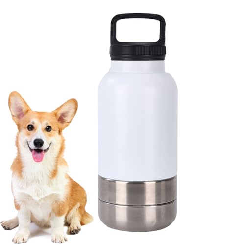 Mihauuke Hundetrinkflasche,Trinkflasche mit Napf für Welpen | Edelstahl 1.5L Hundenapf Mit Abnehmbarem Napf Für Spaziergang, Wanderung, Und Outdoor von Mihauuke