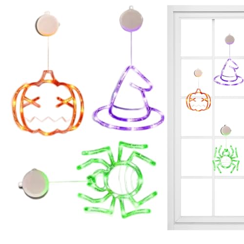 Mihauuke Innenbereich Halloween - 3 Stück Saugnapf Beleuchtung Für Wohnraum - Kürbis Deko Für Fenster Zimmer Wohnung Garten Herbstdekoration von Mihauuke