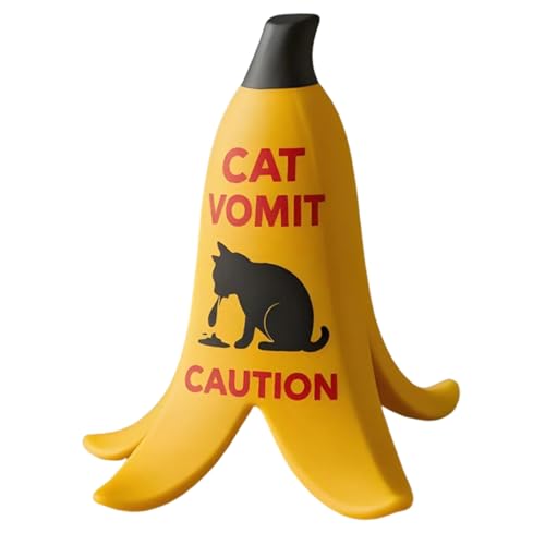 Mihauuke Mini Katzen-Erbrochenes Warnschild,Lustige Schreibtischdekoration Haustier Vorsicht Hinweis - Kleines Bananenschalenförmiges Haustier Erbrochenes Warnung Deko für Wohnzimmer Schlafzimmer von Mihauuke