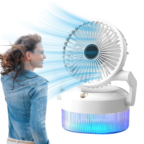 Mihauuke Nebelventilator Tragbar - USB Wiederaufladbar Leise Kühlung,Vielseitig Klappbar Beleuchtet Für Zelt Schule Outdoor Fitness Camping Garten Schreibtisch von Mihauuke