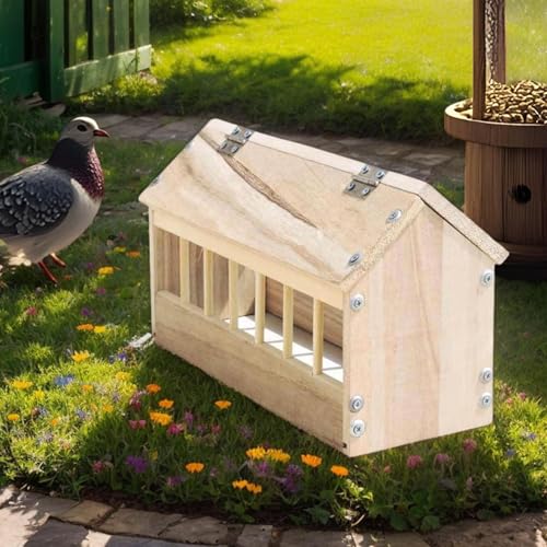 Mihauuke Tauben Futterautomat | Vogelschlitzfutterautomat,Robustes Holz Häuschen Mit Trog Für Hühner Enten Stall Und Auslauf von Mihauuke