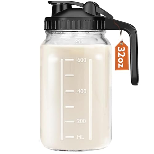 Mihlapi Muttermilchkrug, 907 ml, Einmachglas mit Deckel, doppelt auslaufsicher, 1 Quart Muttermilch-Aufbewahrungsbehälter für Kühlschrank, Glaskrug für Sonnentee, Saft, kaltgebrühten Kaffee von Mihlapi