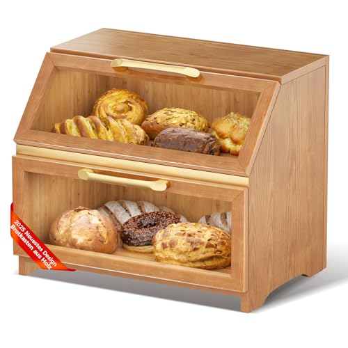 Brotkasten mit Belüftung aus Holz für die Küchentheke, großer Brotaufbewahrungsbehälter für selbstgebackenes Brot, Brotkasten-Organizer im Landhausstil für die Küchenthekenecke,den Schrank (Nussbaum) Brotkasten mit Belüftung aus Holz für die Küchentheke, großer Brotaufbewahrungsbehälter für selbstgebackenes Brot, Brotkasten-Organizer im Landhausstil für die Küchenthekenecke,den Schrank (Nussbaum) von Mihoho