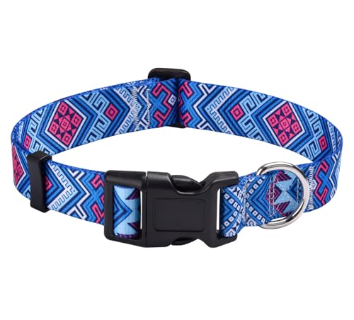 Mihqy Hundehalsband, Verstellbares, Weich & Komfort Hunde Halsband, Böhmisches, Blumen, geometrisches, Stammes Design, für Kleine, Mittlere und Große Hunde(Blue Ethnic Style,L) von Mihqy