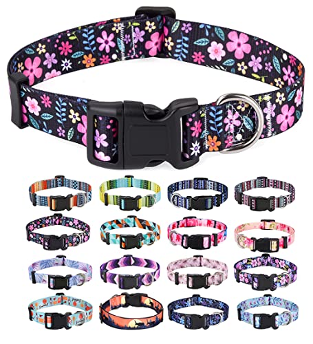 Mihqy Hundehalsband, Verstellbares, Weich & Komfort Hunde Halsband, Böhmisches, Blumen, geometrisches, Stammes Design, für Kleine, Mittlere und Große Hunde(Blumen,L) von Mihqy