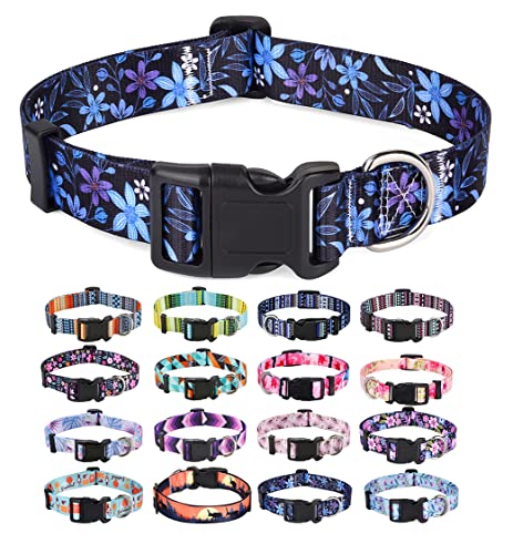 Mihqy Hundehalsband, Verstellbares, Weich & Komfort Hunde Halsband, Böhmisches, Blumen, geometrisches, Stammes Design, für Kleine, Mittlere und Große Hunde(Blumen Blau,XS) von Mihqy