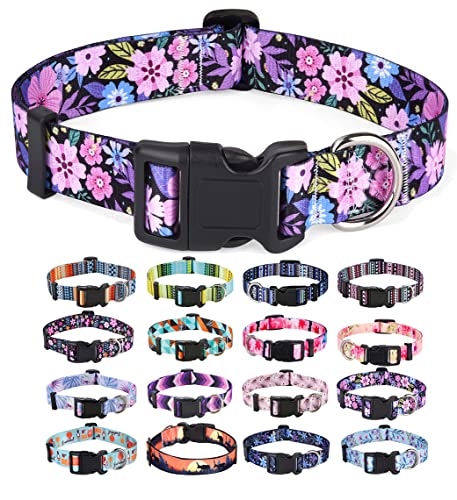 Mihqy Hundehalsband, Verstellbares, Weich & Komfort Hunde Halsband, Böhmisches, Blumen, geometrisches, Stammes Design, für Kleine, Mittlere und Große Hunde(Blumen Rosa,L) von Mihqy