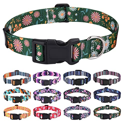 Mihqy Hundehalsband Verstellbares, Weich & Komfort Nylon Hunde Halsband für Kleine Mittlere Große Hunde Welpen Katzen(Dunkel Grüne Blume, XS) von Mihqy