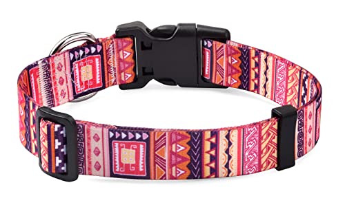 Mihqy Hundehalsband, Verstellbares, Weich & Komfort Hunde Halsband, Böhmisches, Blumen, geometrisches, Stammes Design, für Kleine, Mittlere und Große Hunde(Orange Geometrie,L) von Mihqy