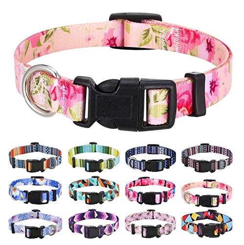 Mihqy Hundehalsband, Verstellbares, Weich & Komfort Hunde Halsband, Böhmisches, Blumen, geometrisches, Stammes Design, für Kleine, Mittlere und Große Hunde(Pinke Rose,S) von Mihqy