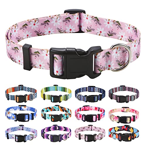 Mihqy Hundehalsband, Verstellbares, Weich & Komfort Hunde Halsband, Böhmisches, Blumen, geometrisches, Stammes Design, für Kleine, Mittlere und Große Hunde(Kleine weiße Blüten,M) von Mihqy