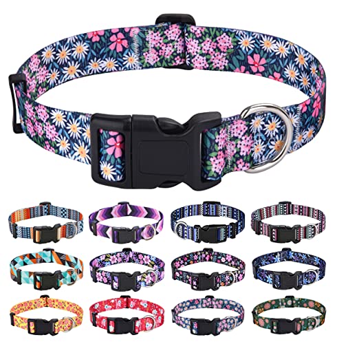 Mihqy Hundehalsband Verstellbares, Weich & Komfort Nylon Hunde Halsband für Kleine Mittlere Große Hunde Welpen Katzen(Vielzahl von Blumen, L) von Mihqy