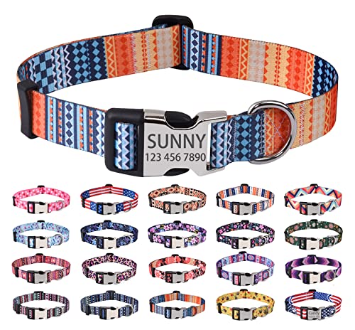 Mihqy Personalisierte Hundehalsbänder mit Eingraviertem Namen und Telefonnummer, 10 Colors& 4 Größen für Kleine, Mittlere und Große Hunde(Bohemian Orange,XS) von Mihqy