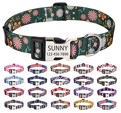 Mihqy Personalisierte Hundehalsbänder mit Eingraviertem Namen und Telefonnummer, 10 Colors& 4 Größen für Kleine, Mittlere und Große Hunde(Grün Blume,XS) von Mihqy