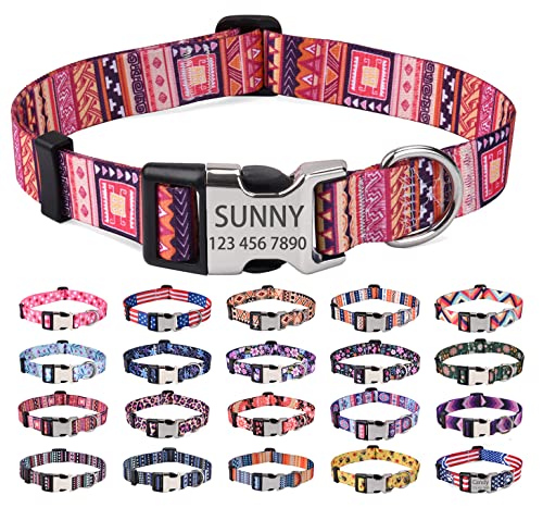 Mihqy Personalisiertes Hundehalsband mit Eingraviertem Namen und Telefonnummer - Weich & Komfort Hunde Halsband Hundehalsbänder für Kleine Mittel Große Hunde Welpen Katzen(Orange Geometrie,XS) von Mihqy