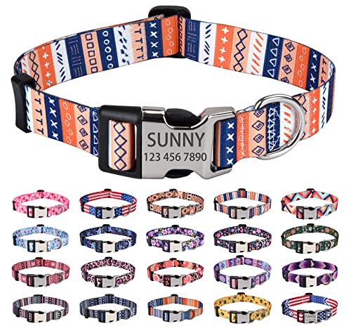 Mihqy Personalisiertes Hundehalsband mit Eingraviertem Namen und Telefonnummer - Weich & Komfort Hunde Halsband Hundehalsbänder für Kleine Mittlere Große Hunde(Bunt Symbole,L) von Mihqy