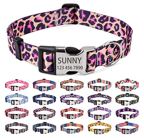 Mihqy Personalisiertes Hundehalsband mit Eingraviertem Namen und Telefonnummer - Weich & Komfort Hunde Halsband Hundehalsbänder für Kleine Mittlere Große Hunde(Rosa Leopard,M) von Mihqy