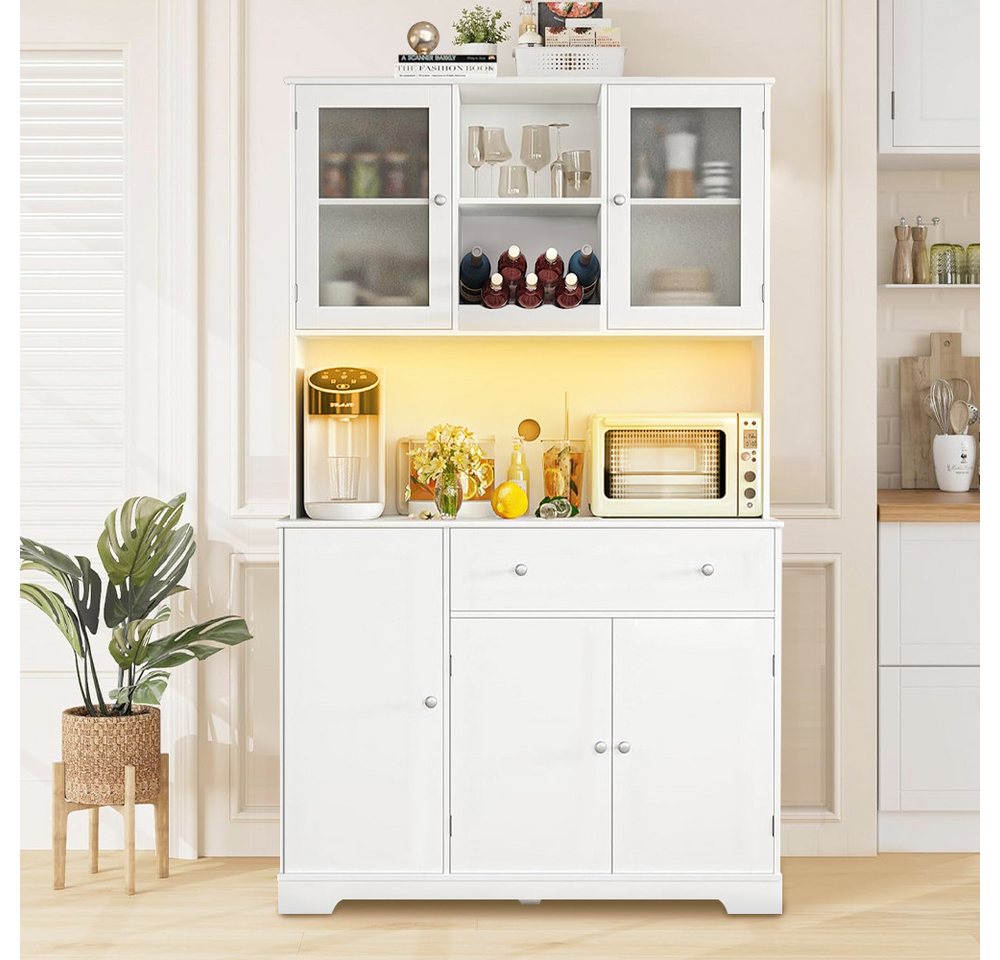 Mihtrov Küchenbuffet Küchenschrank Buffetschrank Sideboard mit LED-Beleuchtung (1-St) mit Steckdosenleiste & Arbeitsplatte 175H x 40B x 105L cm von Mihtrov