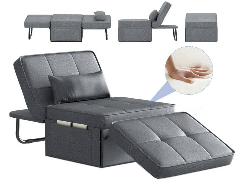Mihtrov Schlafsofa 4-in-1 Sofa mit Schlaffunktion, Schlafcouch Ausziehbar, 1 Teile, mit Verstellbarer Rückenlehne Dunkelgrau von Mihtrov
