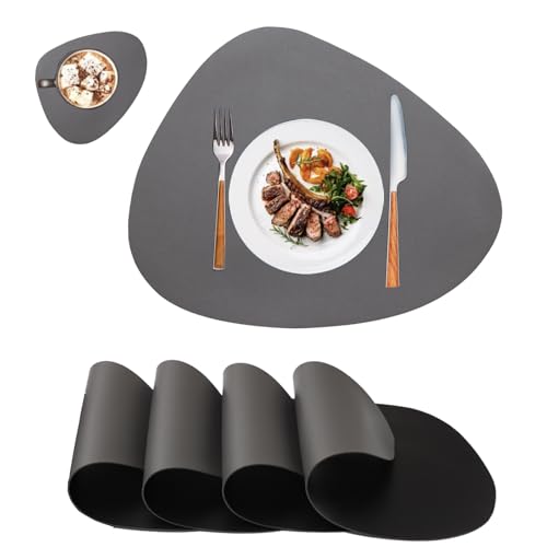 Platzsets Platzdeckchen Abwaschbar Rund,Tischsets rutschfest,Teller Untersetzer Rund,Tischset Lederoptik,Doppelseitigen Platzset und Untersetzer Teller 4er Set Oval(Hellgrün&Hellblau) von MiiDD