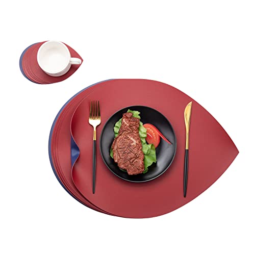 Platzdeckchen Abwaschbar und Untersetzer 6er,Tischsets Platzsets Abwaschbar Leder,Platzsets Abwischbar Leder,Platzset 6er Set Lederoptik Platzdeckchen Kunstleder,Place Mats Table(Rot&Blau) von MiiDD