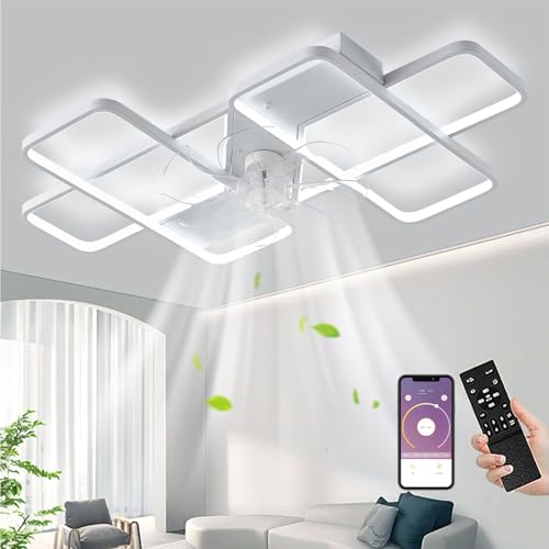 Deckenventilator Mit Beleuchtung,LED 85W Deckenventilator Mit Fernbedienung Leise Lampe Mit Ventilator Dimmbar 6 Windgeschwindigkeit Deckenleuchte Für Wohnzimmer Schlafzimmer Küche Licht Weiß 90cm von MiiR