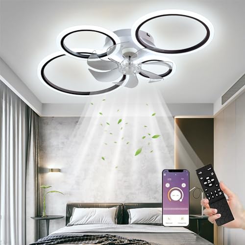 Deckenventilator Mit Beleuchtung,led Deckenleuchte Mit Ventilator Fernbedienung Und APP Leise,96W Dimmbare Deckenlampe Timer Lampe Mit Ventilator Für Schlafzimmer Wohnzimmer Esszimmer ,Schwarz 80x12cm von MiiR