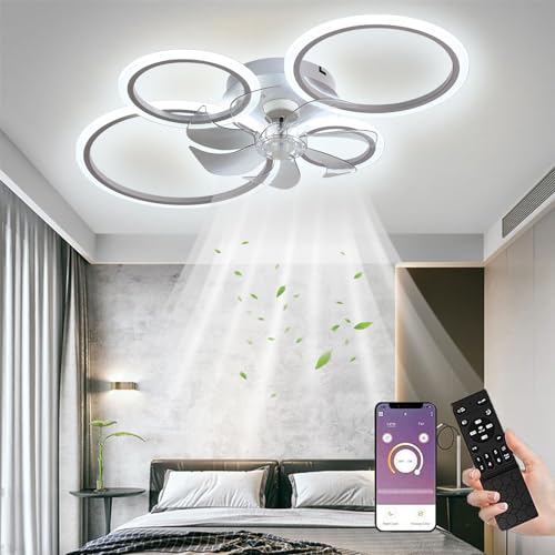 LED Deckenventilator mit Beleuchtung, 85CM Lampe mit Ventilator Und Fernbedienung APP, 60W Deckenlampe Mit Ventilator Deckenventilator mit Licht, Ceiling Fan Für Schlafzimmer Wohnzimmer,Weiß von MiiR