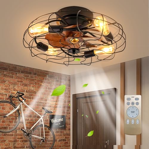 MiiR Deckenventilator Mit Beleuchtung E27 Leuchtmittel Retro Deckenleuchte Mit Fernbedienung 6-stufige Windgeschwindigkeit Einstellbar Lampe Mit Ventilator Für Wohnzimmer Schlafzimmer Esszimmer von MiiR