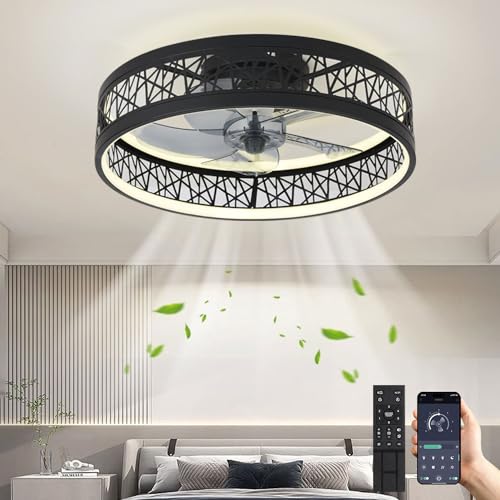 Deckenventilator Mit Beleuchtung LED 60W Deckenlampe Mit Ventilator Modern Leise Deckenleuchte Mit Fernbedienung Dimmbar 6 Geschwindigkeiten Lampe Mit Ventilator Für Wohnzimmer Schlafzimmer Schwarz von MiiR