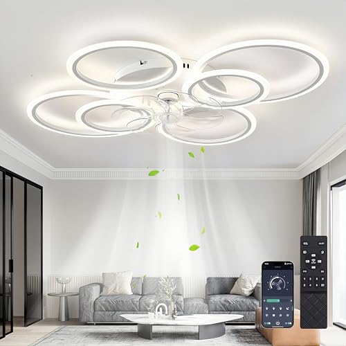 Deckenventilator Mit Beleuchtung Und Fernbedienung,85W,6800LM Lampe Mit Ventilator,100cm Led Dimmbar Deckenleuchte Mit Ventilator,6-Gang,Timer Ceiling Fan with Light Für Schlafzimmer Wohnzimmer,Weiß von MiiR