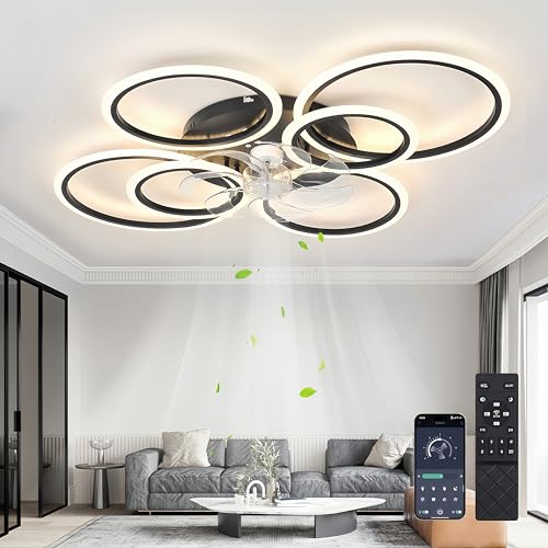 Deckenventilator Mit Beleuchtung Und Fernbedienung,85W,6800LM Lampe Mit Ventilator,100cm Led Dimmbar Deckenleuchte Mit Ventilator,6-Gang Ceiling Fan with Light Für Schlafzimmer Wohnzimmer,Schwarz von MiiR