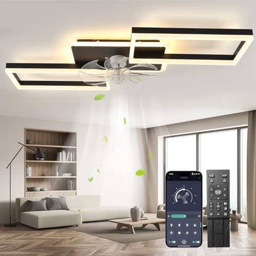 LED Deckenventilator Mit Beleuchtung,100cm Dimmbar Lampe Mit Ventilator,51W 4000lm Deckenventilator Mit Licht,deckenlampe Mit Ventilator Und Fernbedienung App Leise 6-Speed Für Schlafzimmer Wohnzimmer von MiiR
