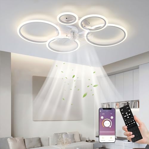 LED Deckenventilator mit Beleuchtung, 100CM Lampe mit Ventilator Und Fernbedienung APP, 80W Deckenlampe Mit Ventilator Deckenventilator mit Licht, Ceiling Fan Für Schlafzimmer Wohnzimmer,Weiß von MiiR