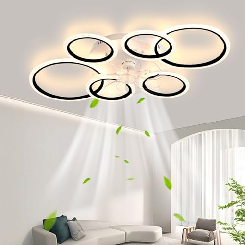 LED Deckenventilator mit Beleuchtung, 110CM Lampe mit Ventilator Und Fernbedienung APP, 105W Deckenlampe Mit Ventilator Deckenventilator mit Licht, Ceiling Fan Für Schlafzimmer Wohnzimmer,Schwarz von MiiR